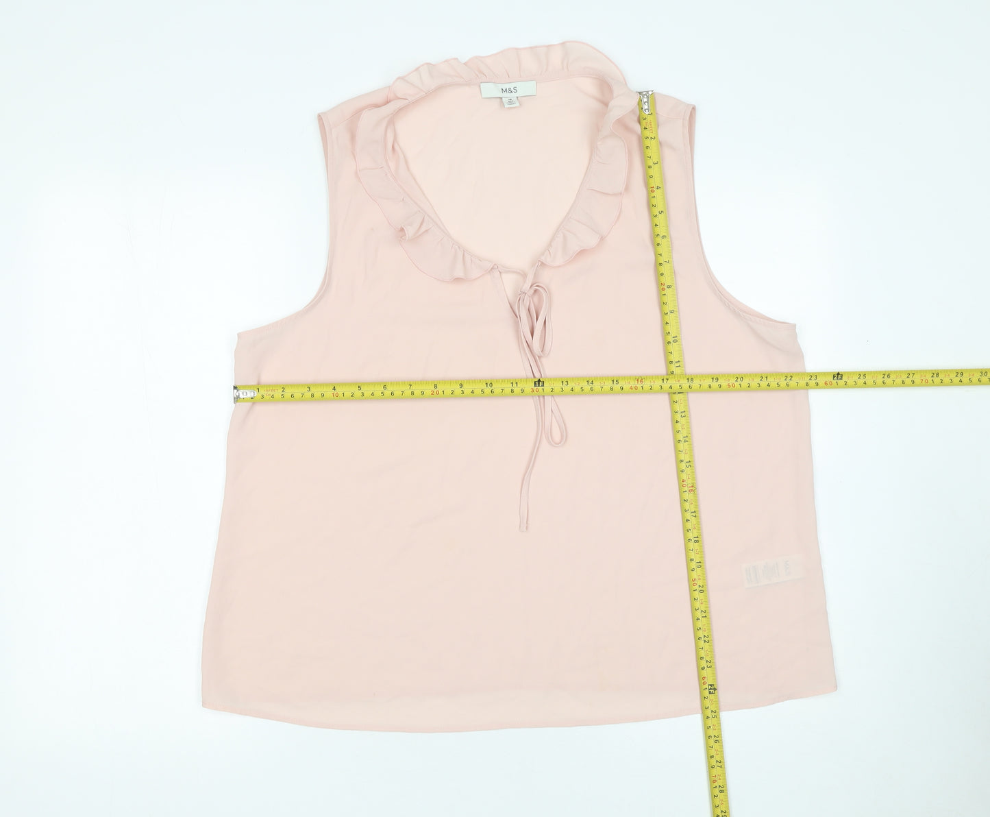 Marks and Spencer Womens Pink Ruffle Tie Neck Sleeveless Blouse Size 18