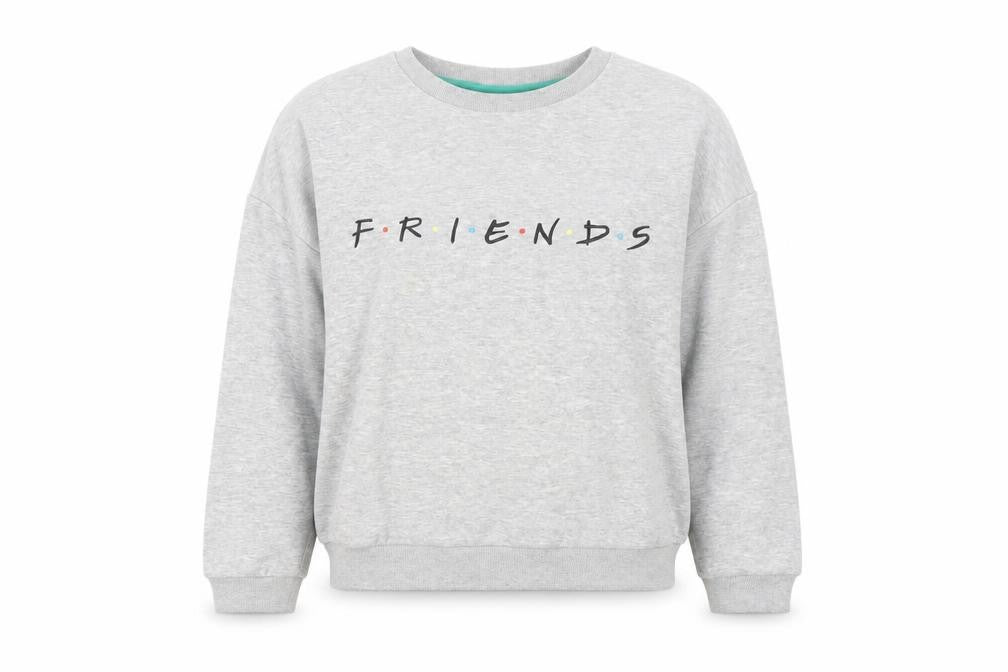 Front view of Friends Grey Women's Sweatshirt Medium Crew Neck Cotton Blend