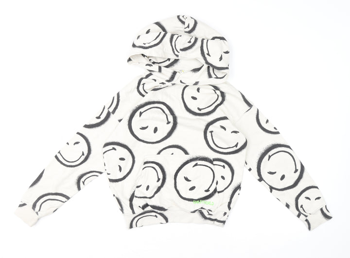 H&M SmileyWorld Boys White Hoodie 9-10 Years Cotton Blend Graphic Print