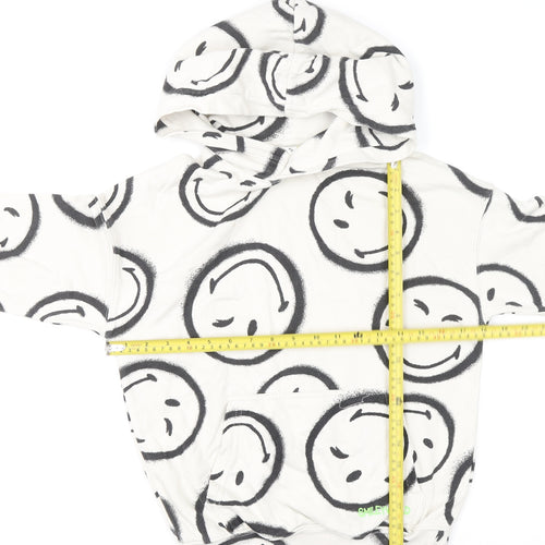 H&M SmileyWorld Boys White Hoodie 9-10 Years Cotton Blend Graphic Print