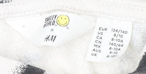 H&M SmileyWorld Boys White Hoodie 9-10 Years Cotton Blend Graphic Print