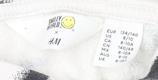 H&M SmileyWorld Boys White Hoodie 9-10 Years Cotton Blend Graphic Print