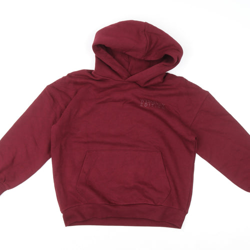 Marks and Spencer Boys Burgundy Pullover Hoodie 9-10 Years Cotton Blend