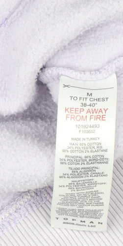 Topman Unisex Adults Lilac Pullover Hoodie M Cotton Blend