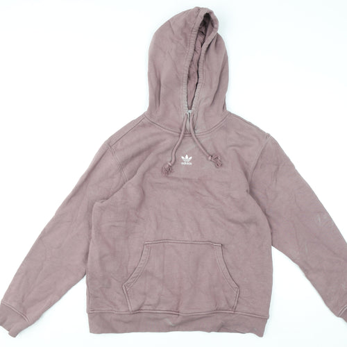 Adidas Mens Brown Pullover Hoodie Size L Logo Fleece Sweatshirt