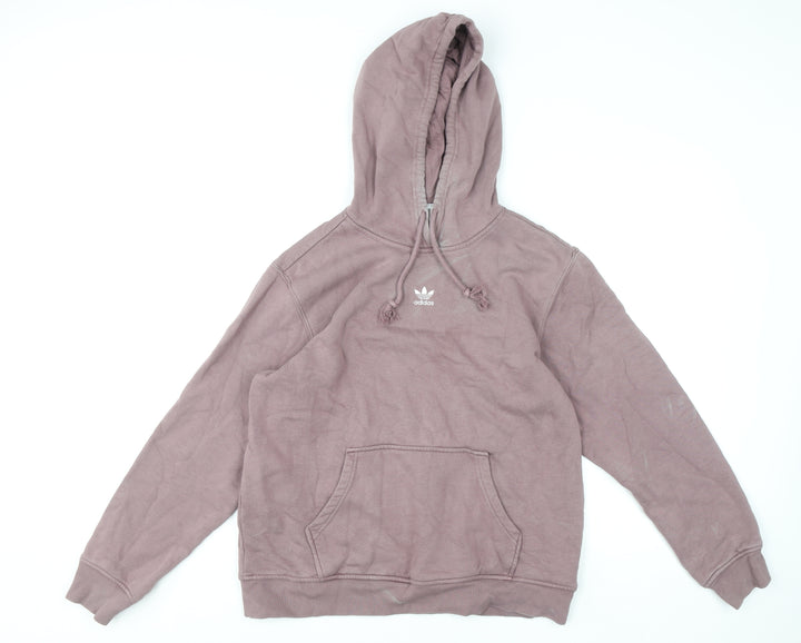 Adidas Mens Brown Pullover Hoodie Size L Logo Fleece Sweatshirt