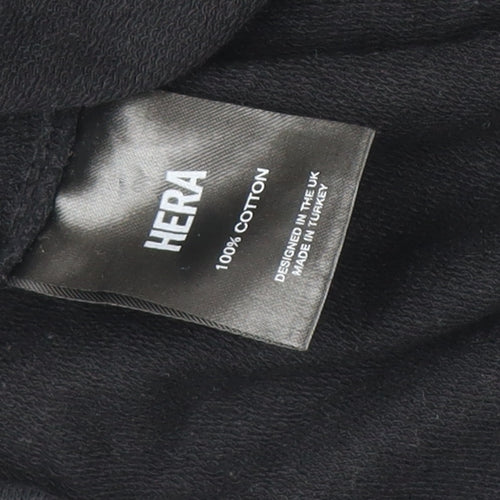 HERA Mens Black Sweatshirt S Crew Neck Graphic Print Cotton