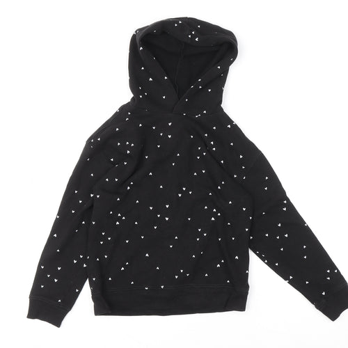 Wonder Nation Girls Black Heart Print Pullover Hoodie Size 10-12 Years