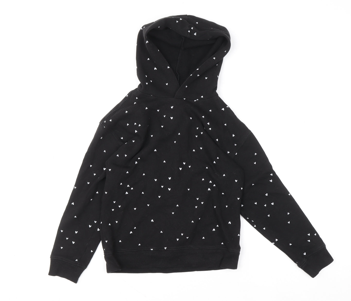 Wonder Nation Girls Black Heart Print Pullover Hoodie Size 10-12 Years