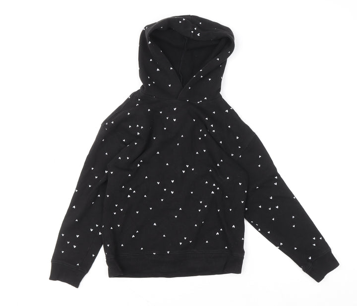 Wonder Nation Girls Black Heart Print Pullover Hoodie Size 10-12 Years