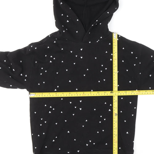 Wonder Nation Girls Black Heart Print Pullover Hoodie Size 10-12 Years