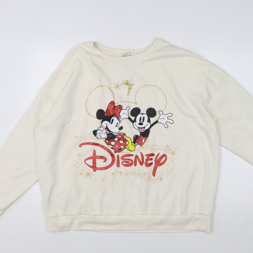 Disney Women Ivory Sweatshirt L Mickey Minnie Tinkerbell Pullover