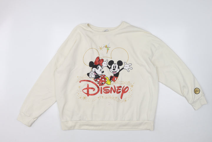 Disney Women Ivory Sweatshirt L Mickey Minnie Tinkerbell Pullover