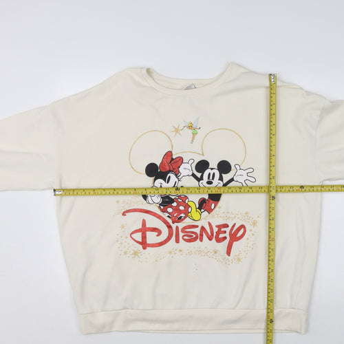 Disney Women Ivory Sweatshirt L Mickey Minnie Tinkerbell Pullover
