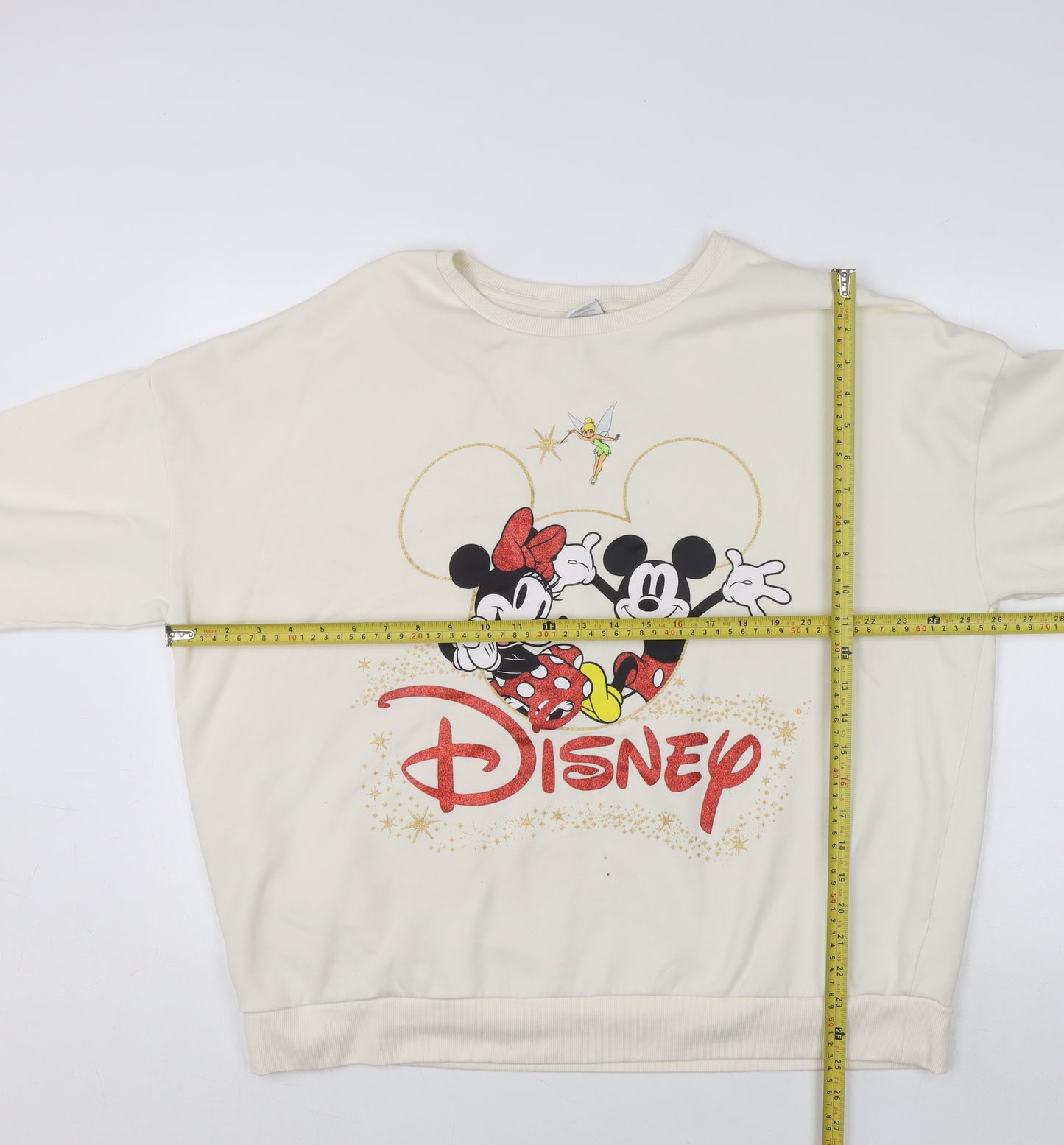 Disney Women Ivory Sweatshirt L Mickey Minnie Tinkerbell Pullover