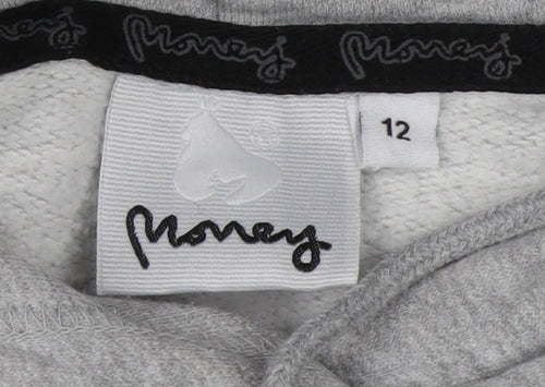 Money Women's Grey Graphic Hooded Pullover Hoodie Size 12