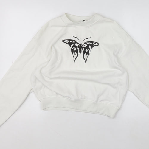 H&M Divided Womens White Butterfly Graphic Sweatshirt Size 8