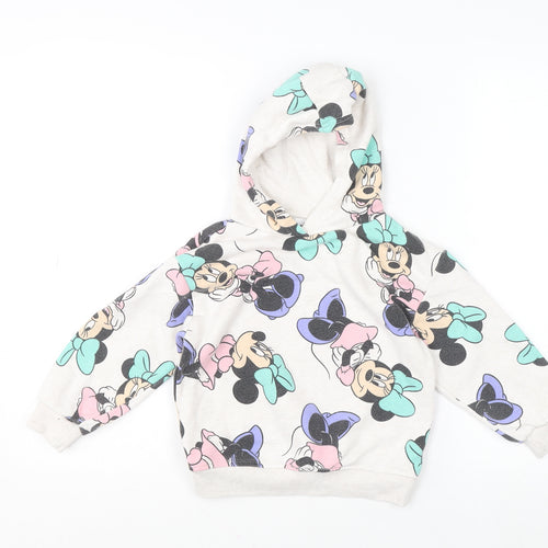 Disney Girls Beige Minnie Mouse Pullover Hoodie 4-5 Years Graphic Print