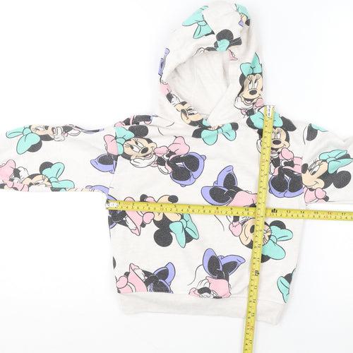 Disney Girls Beige Minnie Mouse Pullover Hoodie 4-5 Years Graphic Print