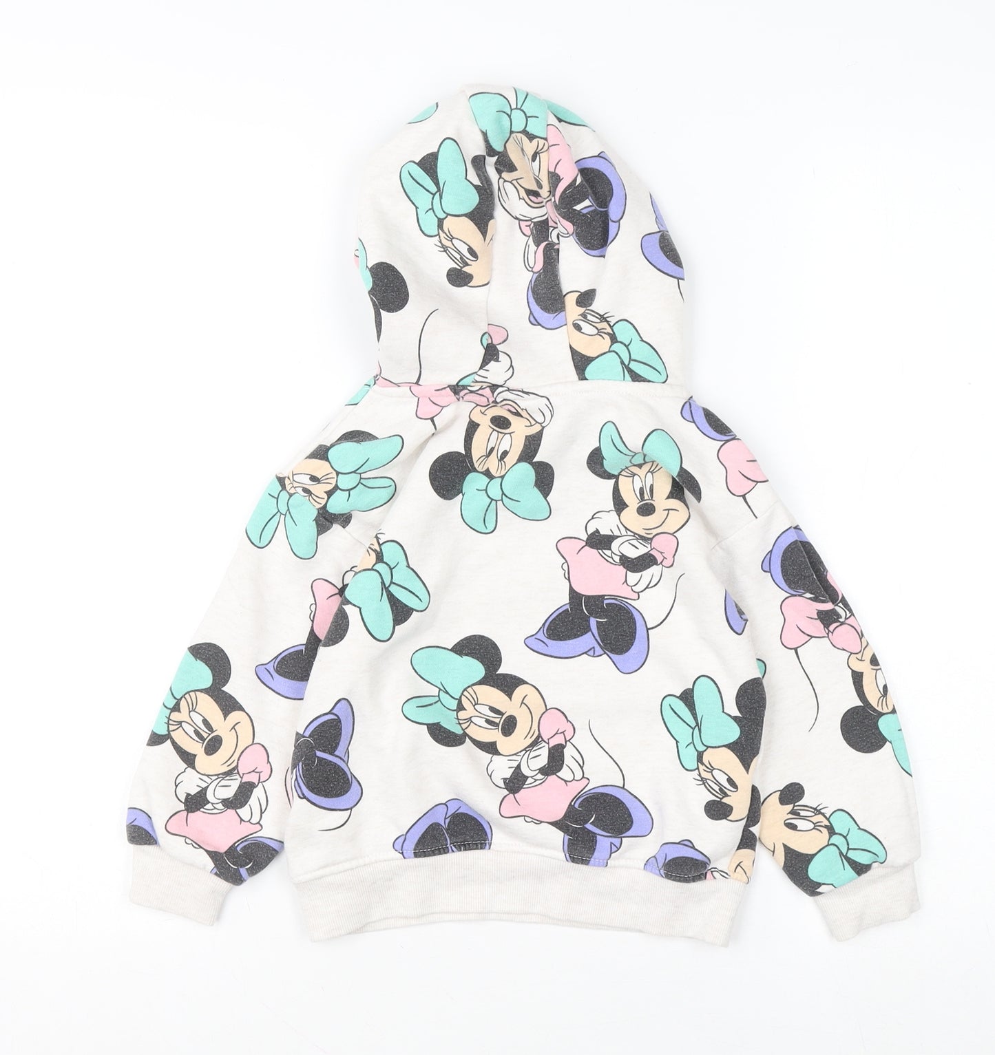 Disney Girls Beige Minnie Mouse Pullover Hoodie 4-5 Years Graphic Print