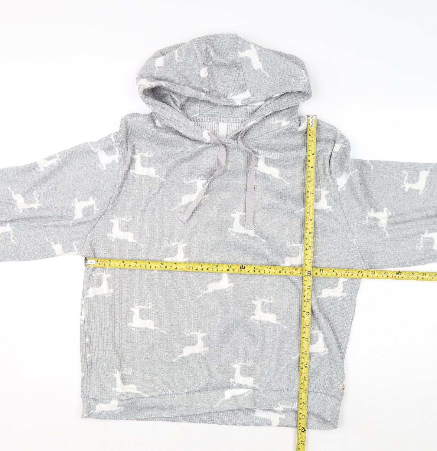 George Women Grey Reindeer Hooded Pyjama Top Size 12-14 Winter Knit