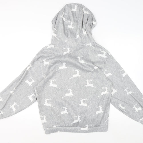 George Women Grey Reindeer Hooded Pyjama Top Size 12-14 Winter Knit