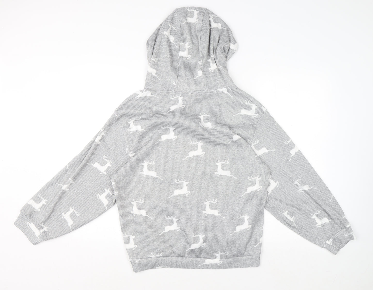 George Women Grey Reindeer Hooded Pyjama Top Size 12-14 Winter Knit