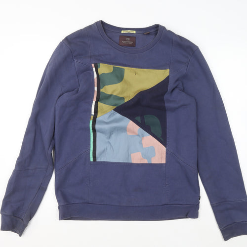 Scotch & Soda Men Blue XL Crew Neck Graphic Sweatshirt Classic Style