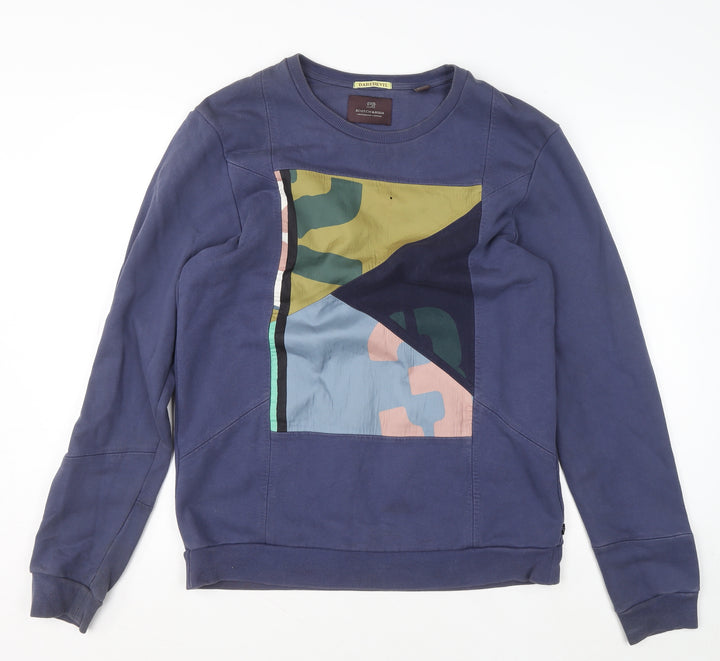 Scotch & Soda Men Blue XL Crew Neck Graphic Sweatshirt Classic Style