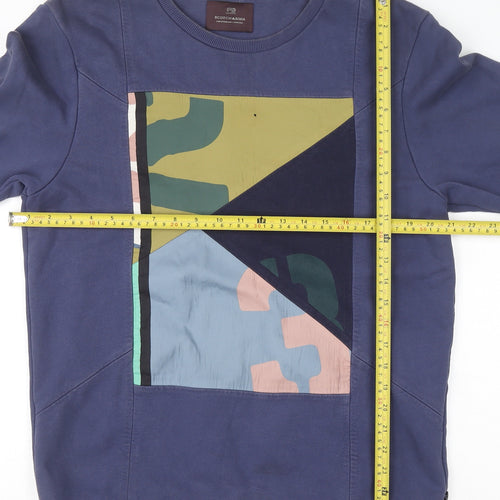 Scotch & Soda Men Blue XL Crew Neck Graphic Sweatshirt Classic Style