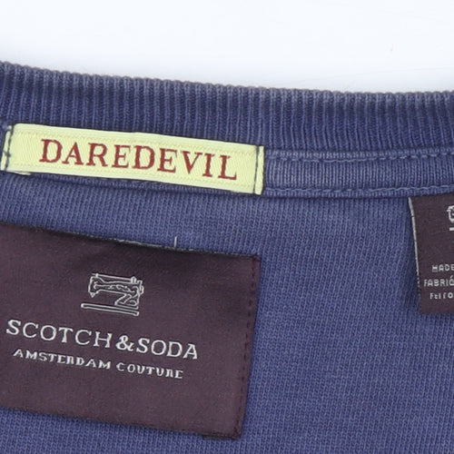 Scotch & Soda Men Blue XL Crew Neck Graphic Sweatshirt Classic Style