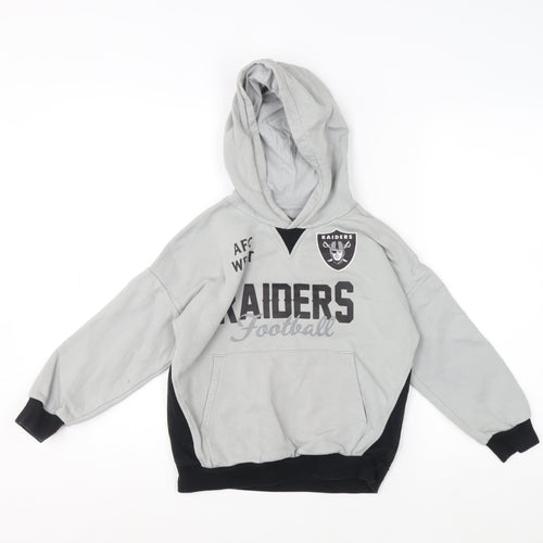 Marks and Spencer Boys Grey Raiders Pullover Hoodie 7-8 Years Cotton Blend