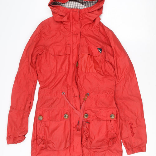 Bench Women's Red Hooded Parka Jacket XS Cotton Blend