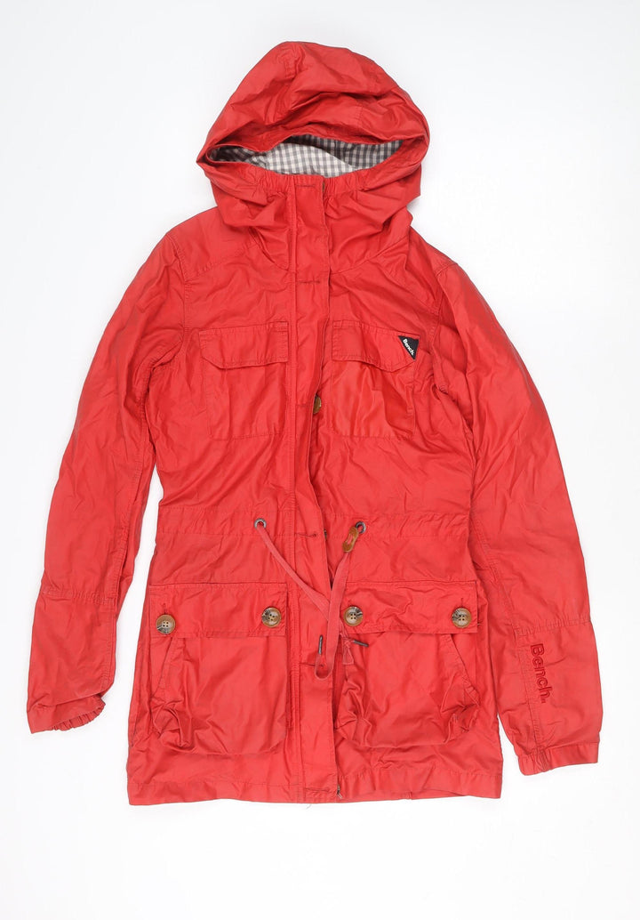Bench Women's Red Hooded Parka Jacket XS Cotton Blend
