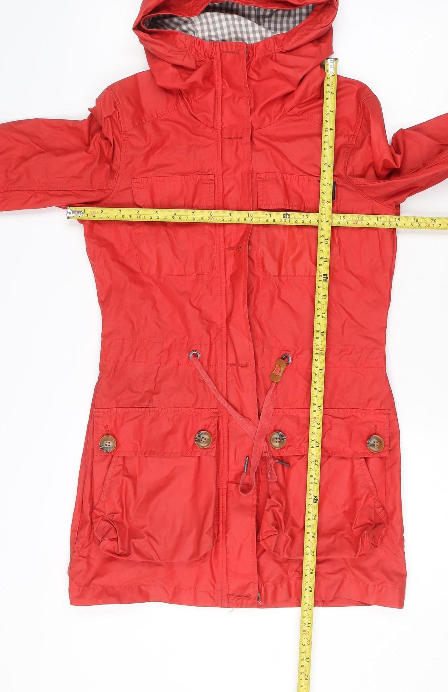 Bench Women's Red Hooded Parka Jacket XS Cotton Blend