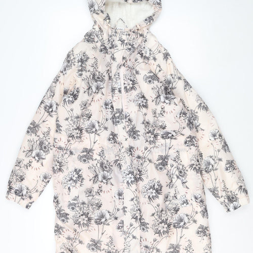 Cotton Traders Women’s Beige Floral Waterproof Hooded Rain Coat Size 10