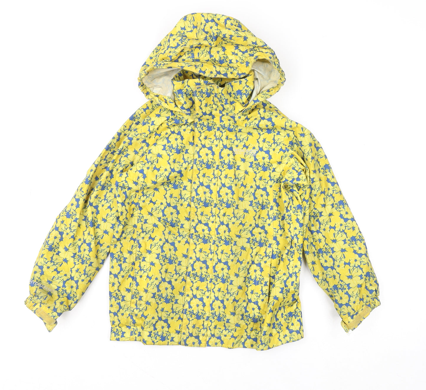 Regatta Girls Yellow Floral Waterproof Hooded Rain Coat 7-8 Years