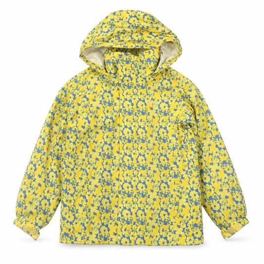 Front view of Regatta girls’ yellow floral waterproof hooded rain coat 7-8 years