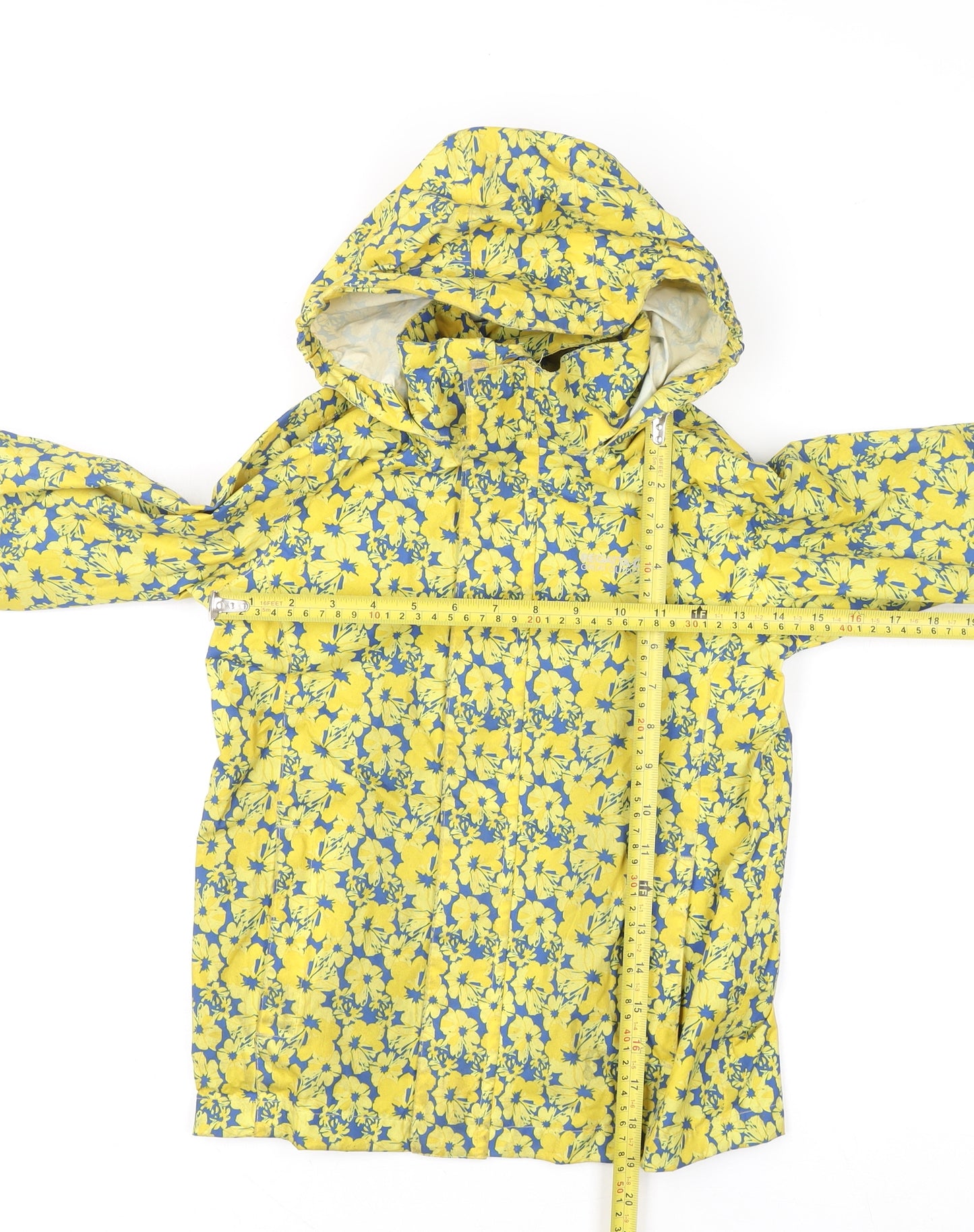 Regatta Girls Yellow Floral Waterproof Hooded Rain Coat 7-8 Years