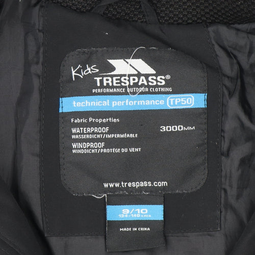 Trespass Boys Black Waterproof Hooded Puffer Jacket 9-10 Years