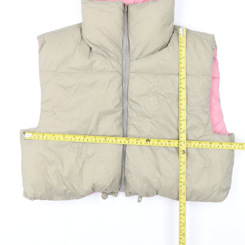 Zara Women Beige Puffer Waistcoat Gilet Size 14 Lightweight Zip