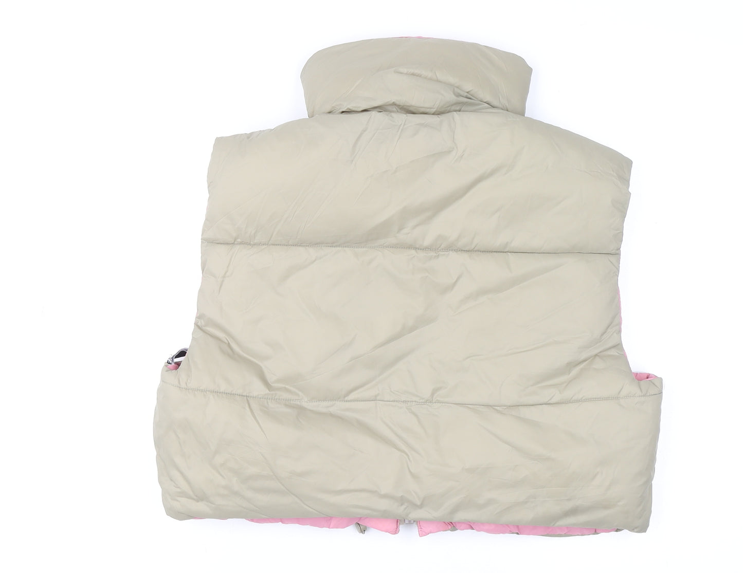 Zara Women Beige Puffer Waistcoat Gilet Size 14 Lightweight Zip