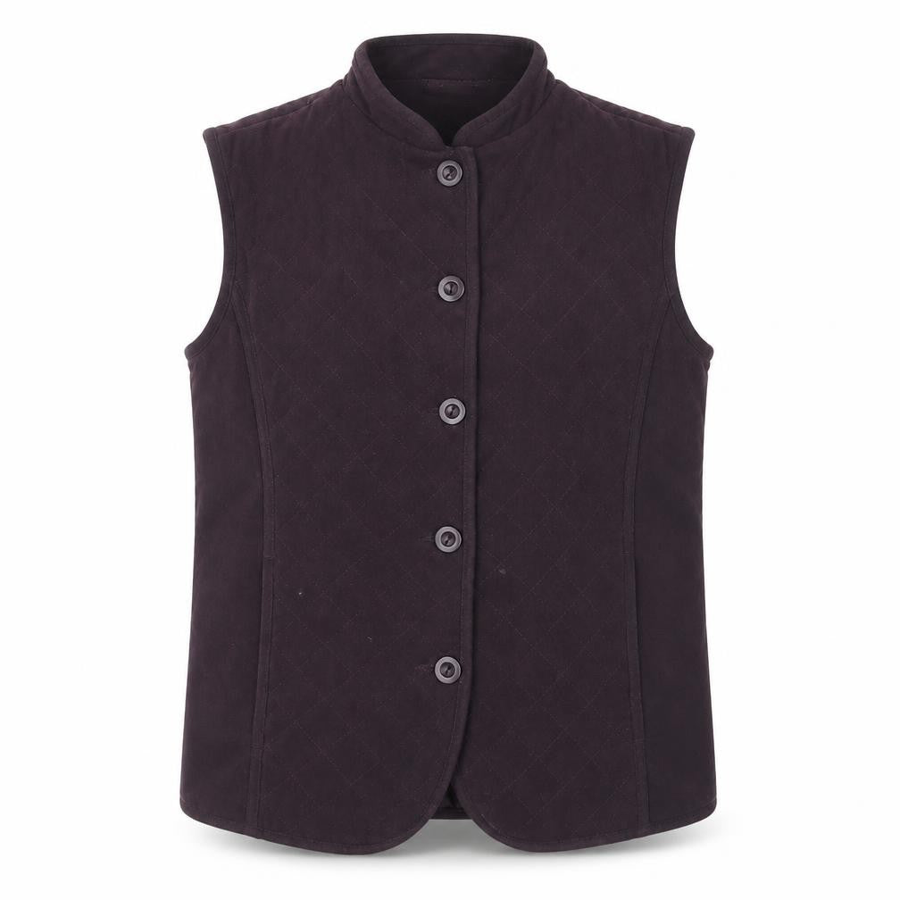 Front view of EWM Women Black Quilted Sleeveless Waistcoat S Classic Polyester