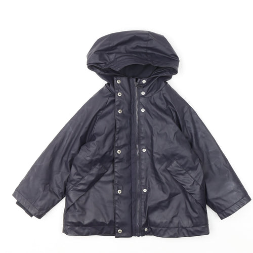 Zara Boys Blue Hooded Waterproof Rain Coat Jacket 3-4 Years