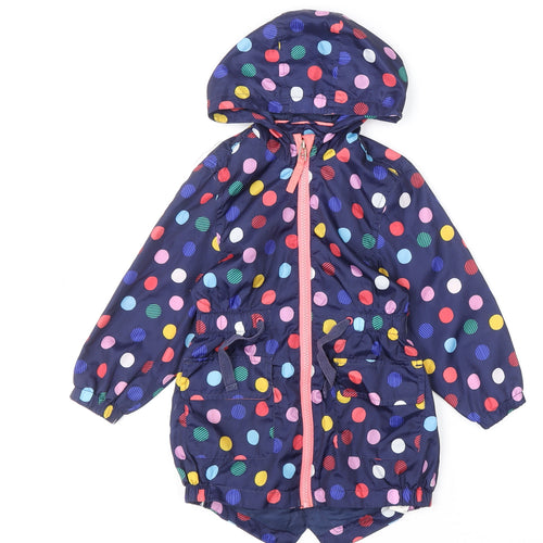 Marks and Spencer Girls Blue Polka Dot Hooded Rain Coat 2-3 Years
