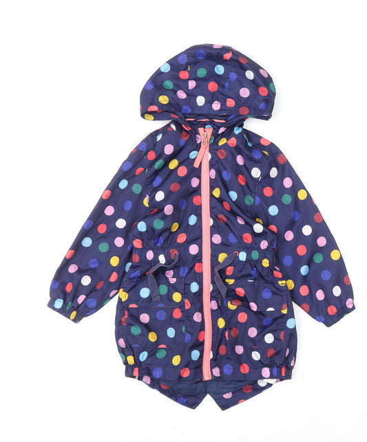 Marks and Spencer Girls Blue Polka Dot Hooded Rain Coat 2-3 Years