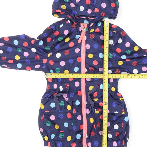 Marks and Spencer Girls Blue Polka Dot Hooded Rain Coat 2-3 Years