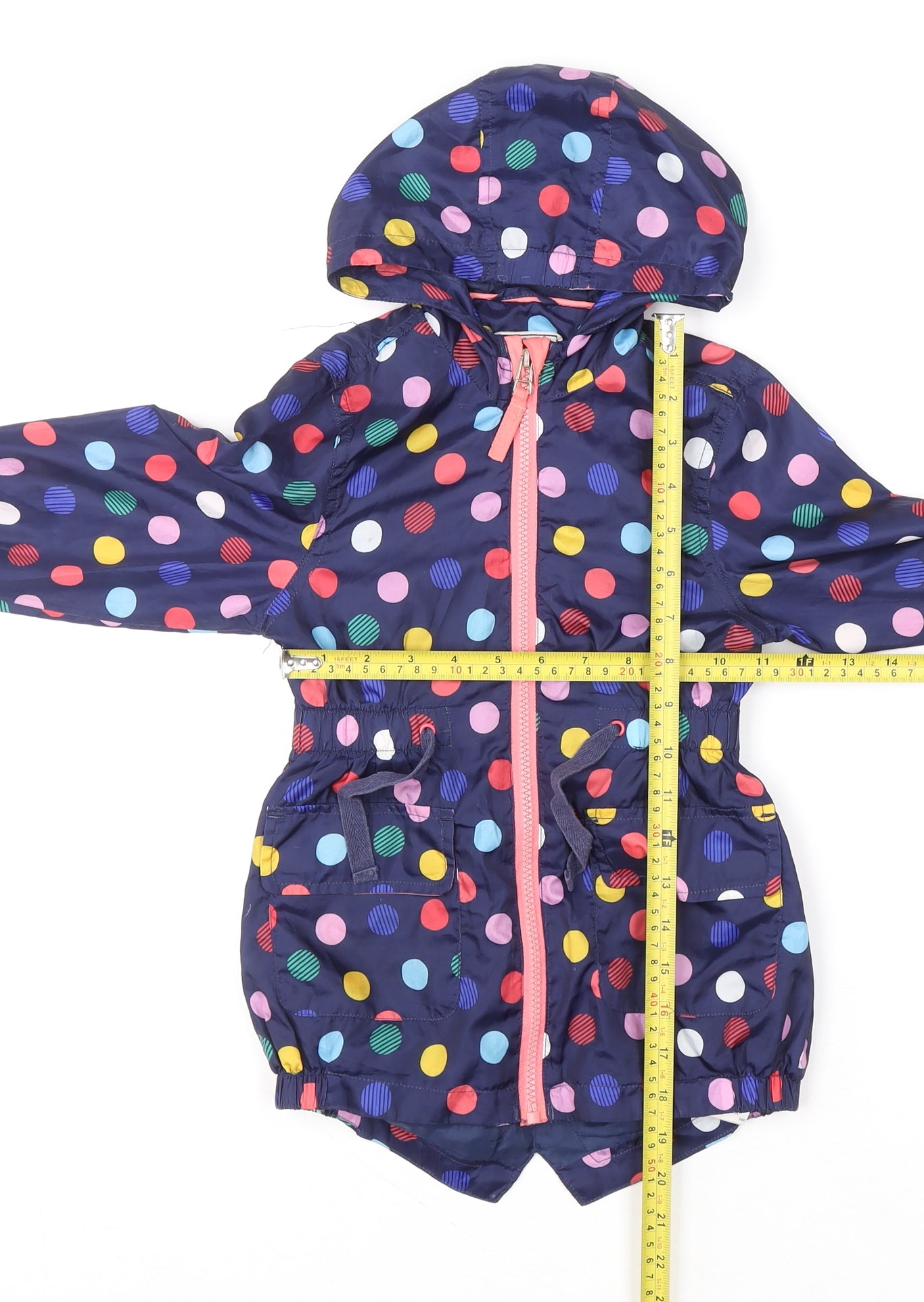 Marks and Spencer Girls Blue Polka Dot Hooded Rain Coat 2-3 Years