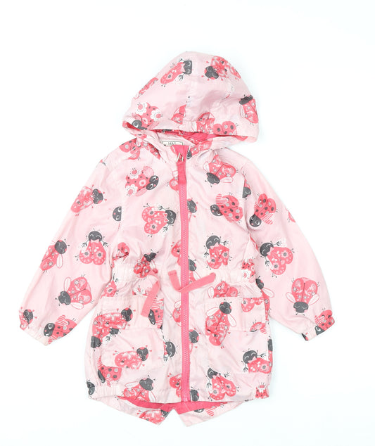 Marks and Spencer Girls Pink Ladybird Print Rain Coat 2-3 Years Hooded Lightweight Jacket