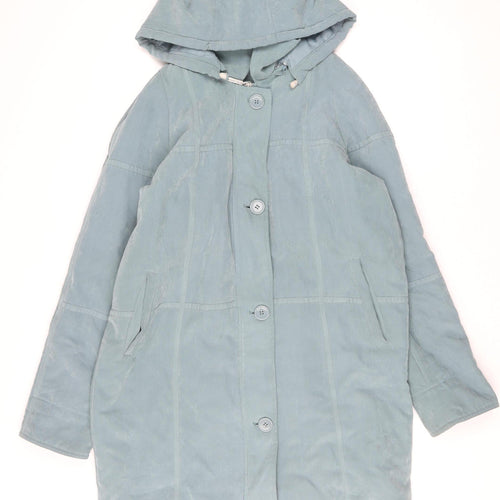 JBC Women Blue Hooded Long Rain Coat Size 12
